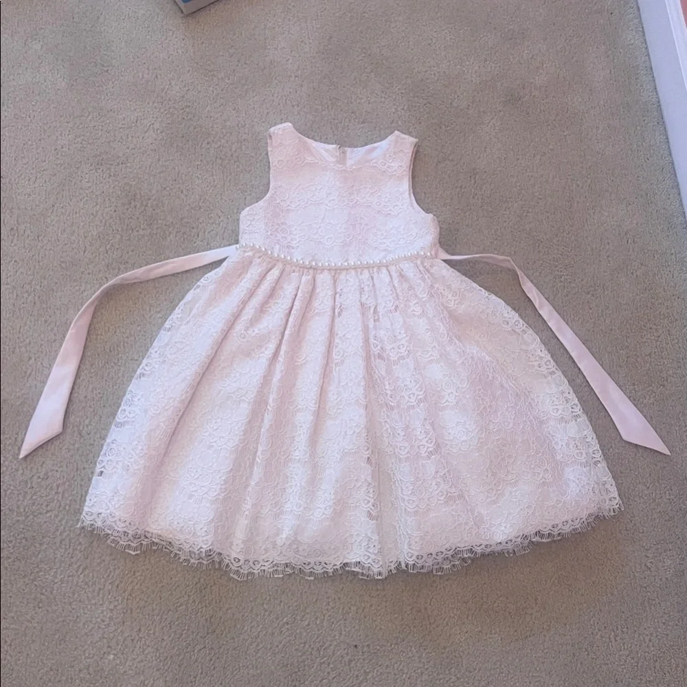American Princess Light Pink Lace Flower Girl Dress with Sash